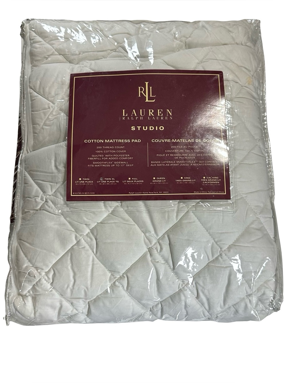 Lauren Ralph Lauren Studio Cotton Mattress Pad Twin XL Quilted 200 TC 39x80 NIP
